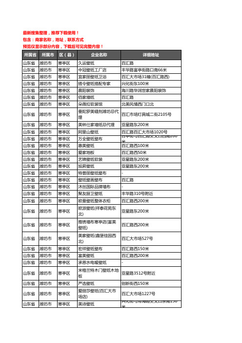 新版山东省潍坊市寒亭区壁纸企业公司商家户名录单联系方式地址大全55家