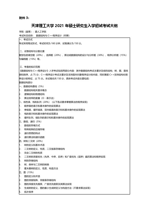 天津理工大学824数据结构与C++程序设计(听障)2021年考研专业课初试大纲