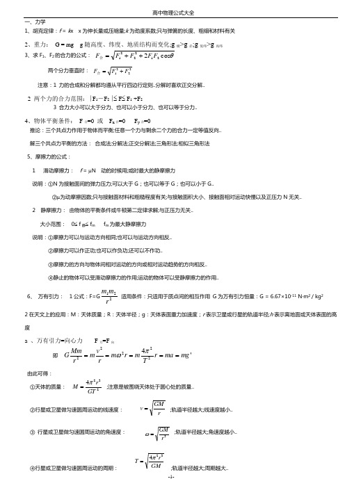 人教版高中物理公式大全