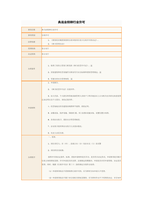 湖南省典当业特种行业许可