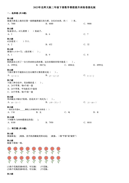 2023年北师大版二年级下册数学暑假提升训练卷强化版