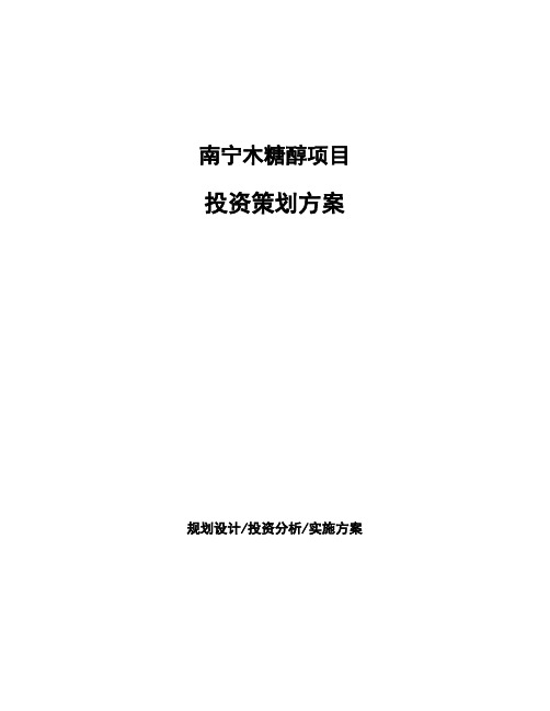 南宁木糖醇项目投资策划方案