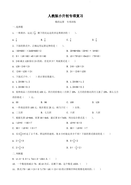 人教版六年级下册数学  小升初专项练习   数的运算   专项练习