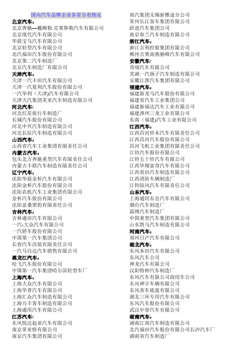 国内汽车品牌企业各省分布情况---精品管理资料