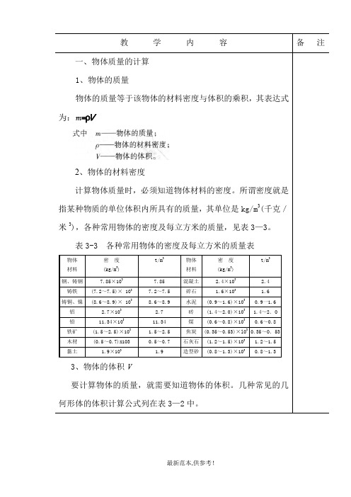 物体质量的计算方法