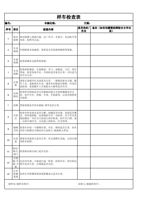 汽车检查表