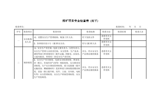 探矿项目检查表(地下)