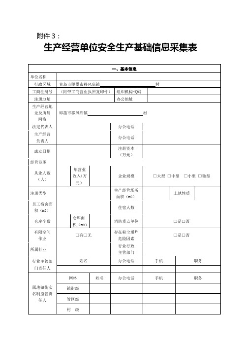 生产经营单位安全生产基础信息采集表基本信息单位名称