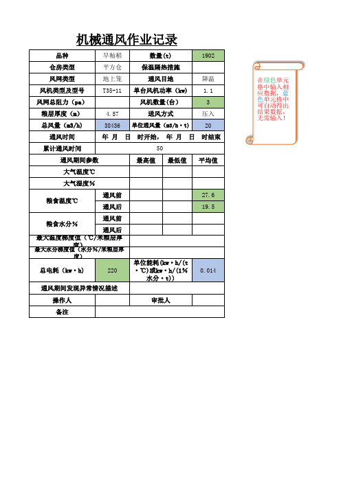 中储粮机械通风单位能耗自动计算