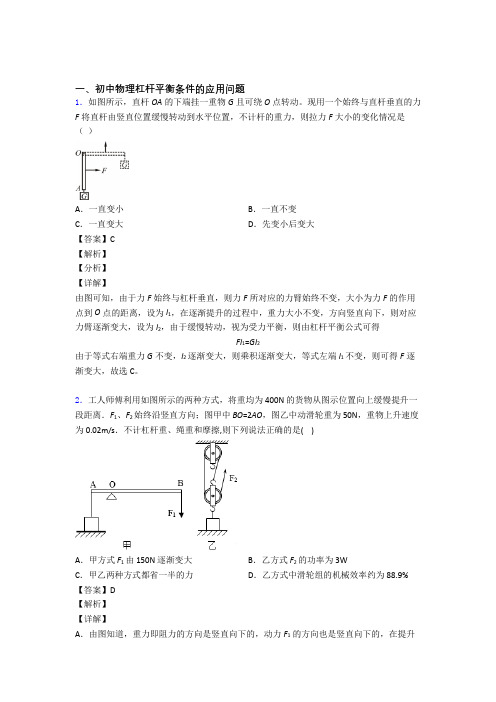 2020-2021中考物理 杠杆平衡 综合题含答案