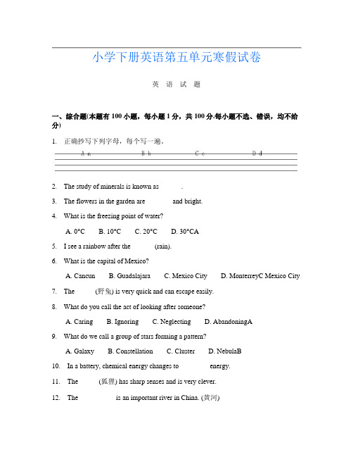 小学下册E卷英语第五单元寒假试卷