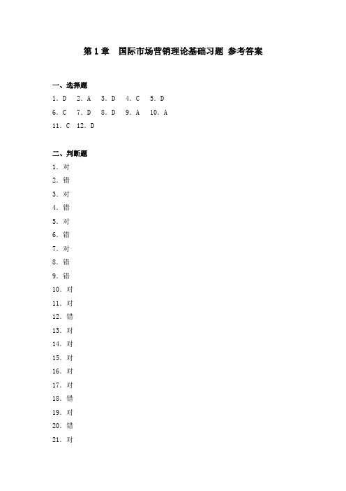 国际市场营销第1章国际市场营销理论基础 习题参考答案