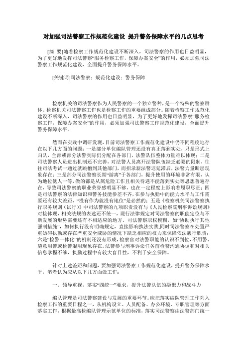 对加强司法警察工作规范化建设 提升警务保障水平的几点思考