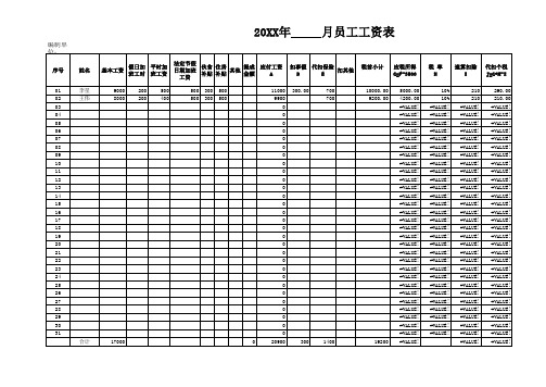 员工工资核算表带公式自动计算