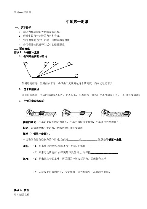 最新【牛顿第一定律、惯性】知识总结、典型例题及变式练习