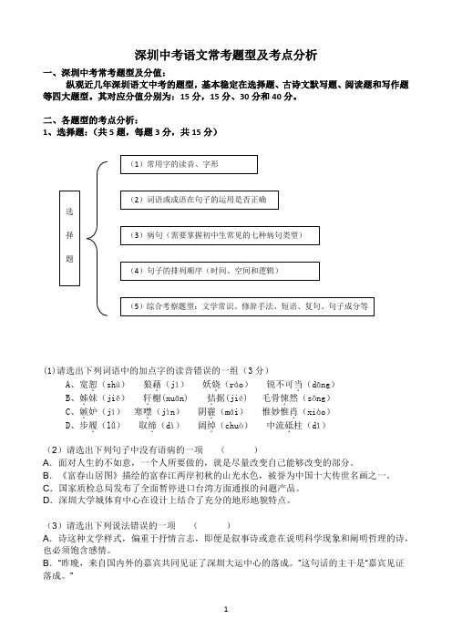 深圳中考语文常考题型及考点分析