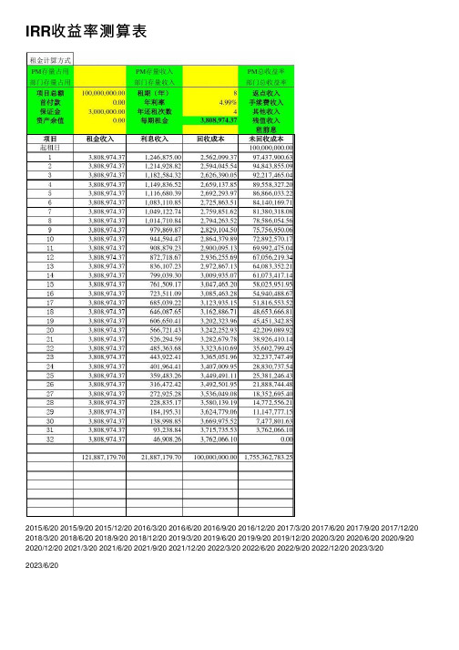 IRR收益率测算表