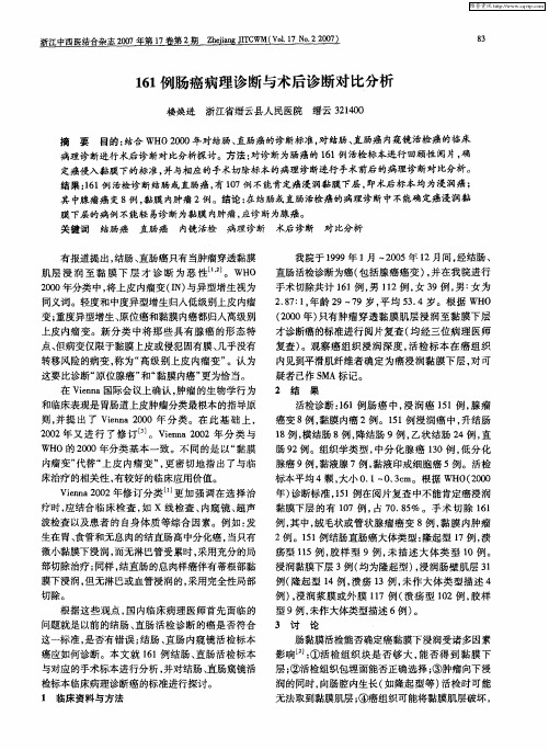 161例肠癌病理诊断与术后诊断对比分析