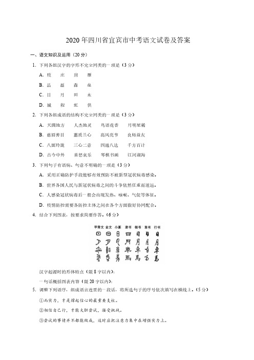 2020年四川省宜宾市中考语文试卷及答案