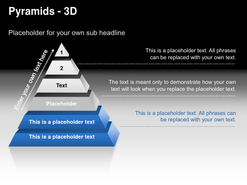 深蓝色唯美3D金字塔表现层级式PPT图表