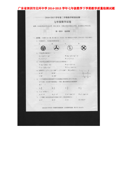 广东省深圳市北环中学七年级数学下学期教学质量检测试题(无答案) 新人教版