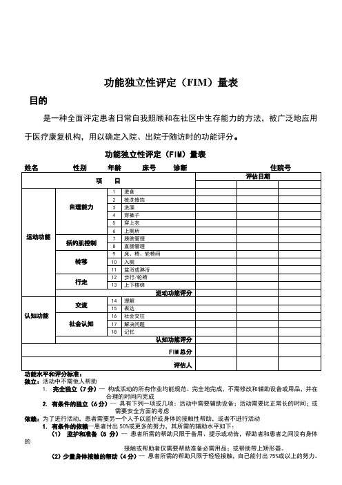 功能独立性评定量表