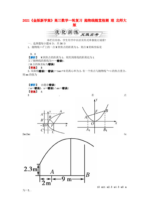 2022《金版新学案》高三数学一轮复习 抛物线随堂检测 理 北师大版