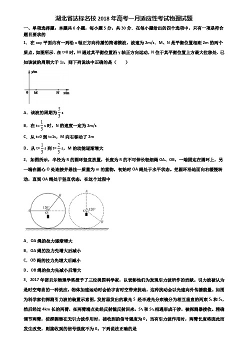 湖北省达标名校2018年高考一月适应性考试物理试题含解析