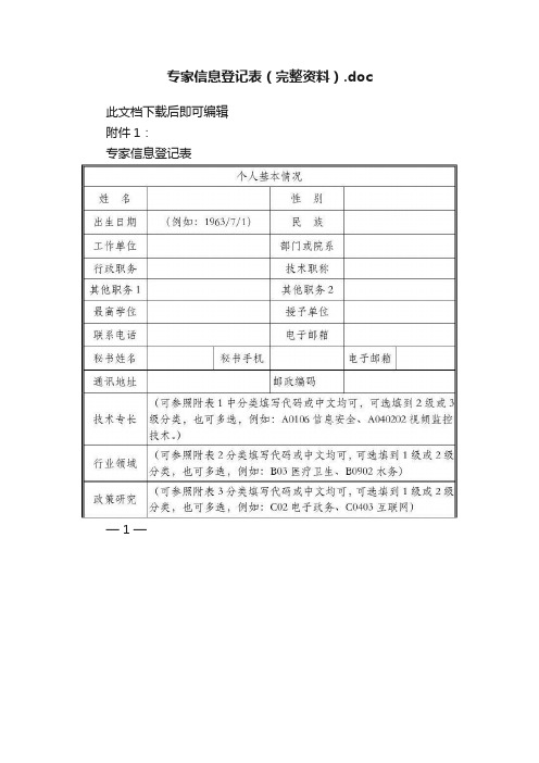 专家信息登记表（完整资料）.doc