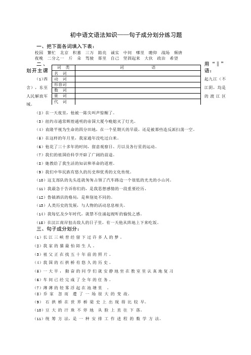 初中语文语法知识——句子成分划分练习题及答案