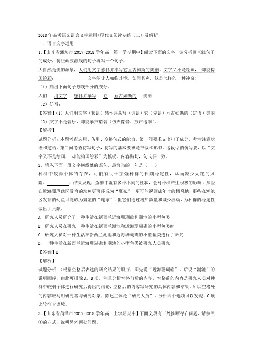 语文语言文字运用+现代文阅读专练(二)及解析.doc