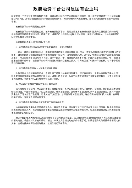 政府融资平台公司是国有企业吗