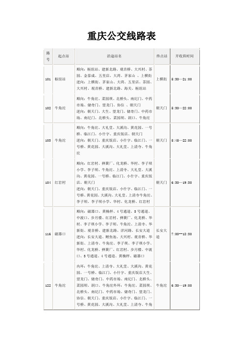 重庆公交线路表