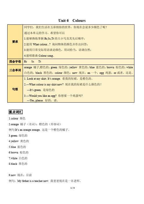 苏州学校牛津译林版三年级英语上册第六单元知识梳理和练习含答案