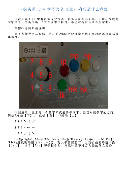 《街头霸王5》术语大全立回、确反是什么意思