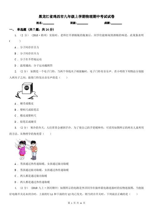 黑龙江省鸡西市九年级上学期物理期中考试试卷