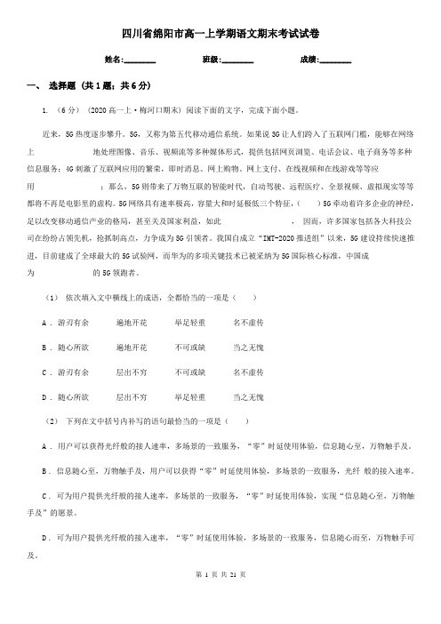 四川省绵阳市高一上学期语文期末考试试卷