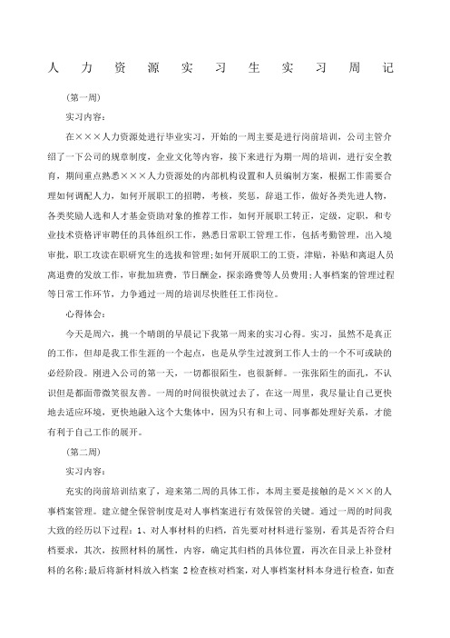 人力资源实习生实习周记