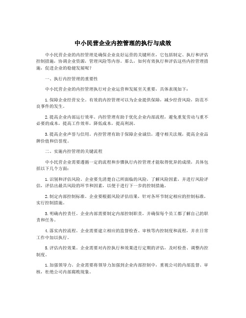 中小民营企业内控管理的执行与成效