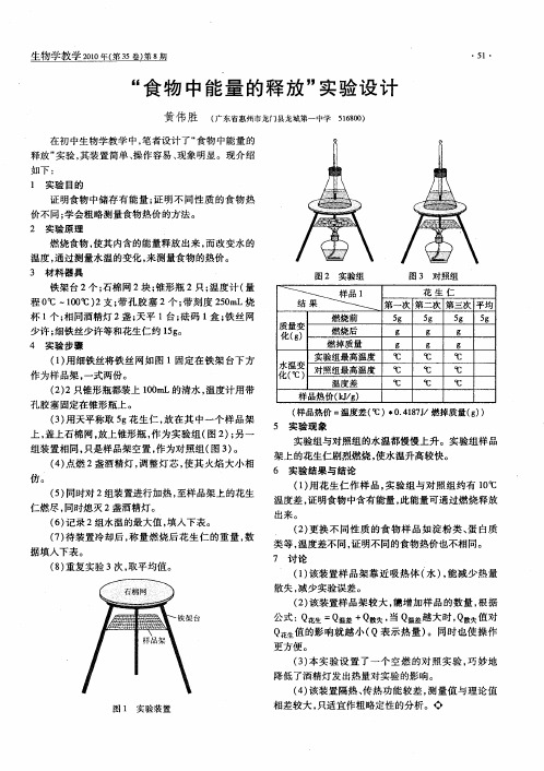 “食物中能量的释放”实验设计