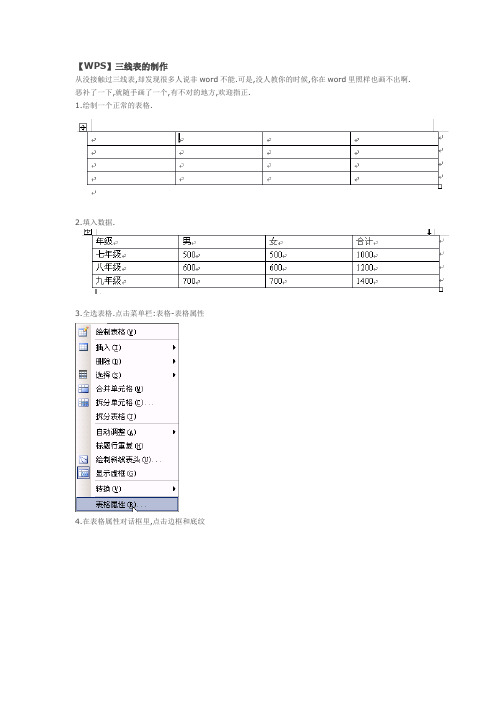 WPS中如何制作三线表格