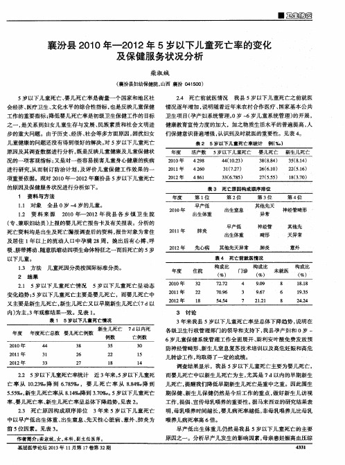 襄汾县2010年-2012年5岁以下儿童死亡率的变化及保健服务状况分析