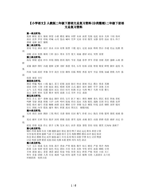 【小学语文】人教版二年级下册语文总复习资料(分类整理)