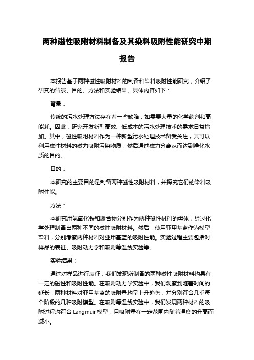 两种磁性吸附材料制备及其染料吸附性能研究中期报告