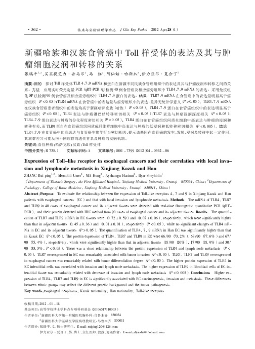 新疆哈族和汉族食管癌中Toll样受体的表达及其与肿瘤细胞浸润和转移的关系