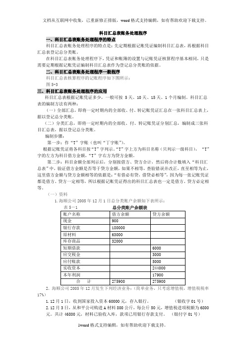 会计日常常用技术及实训——科目汇总表账务处理程序