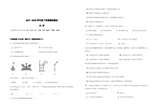 2018年广东省深圳市春季 北师大南山附属 初三 化学 开学考测试