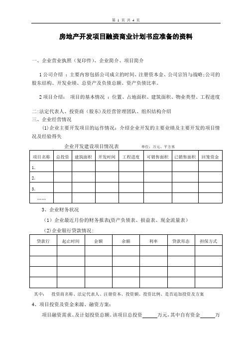 房地产开发项目融资商业计划书准备资料