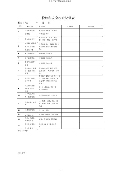 检验科安全检查记录范文表