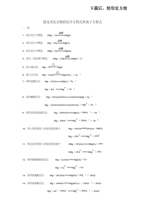 镁及其化合物的化学方程式和离子方程式